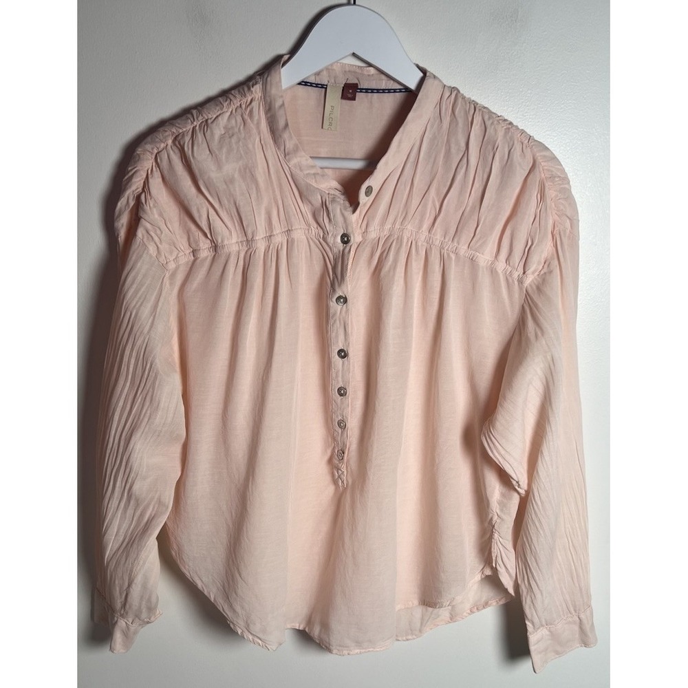 Anthropologie Pilcro Henley Womens Medium Boxy Boho Blouse Peach Cotton Blend - Picture 2 of 11